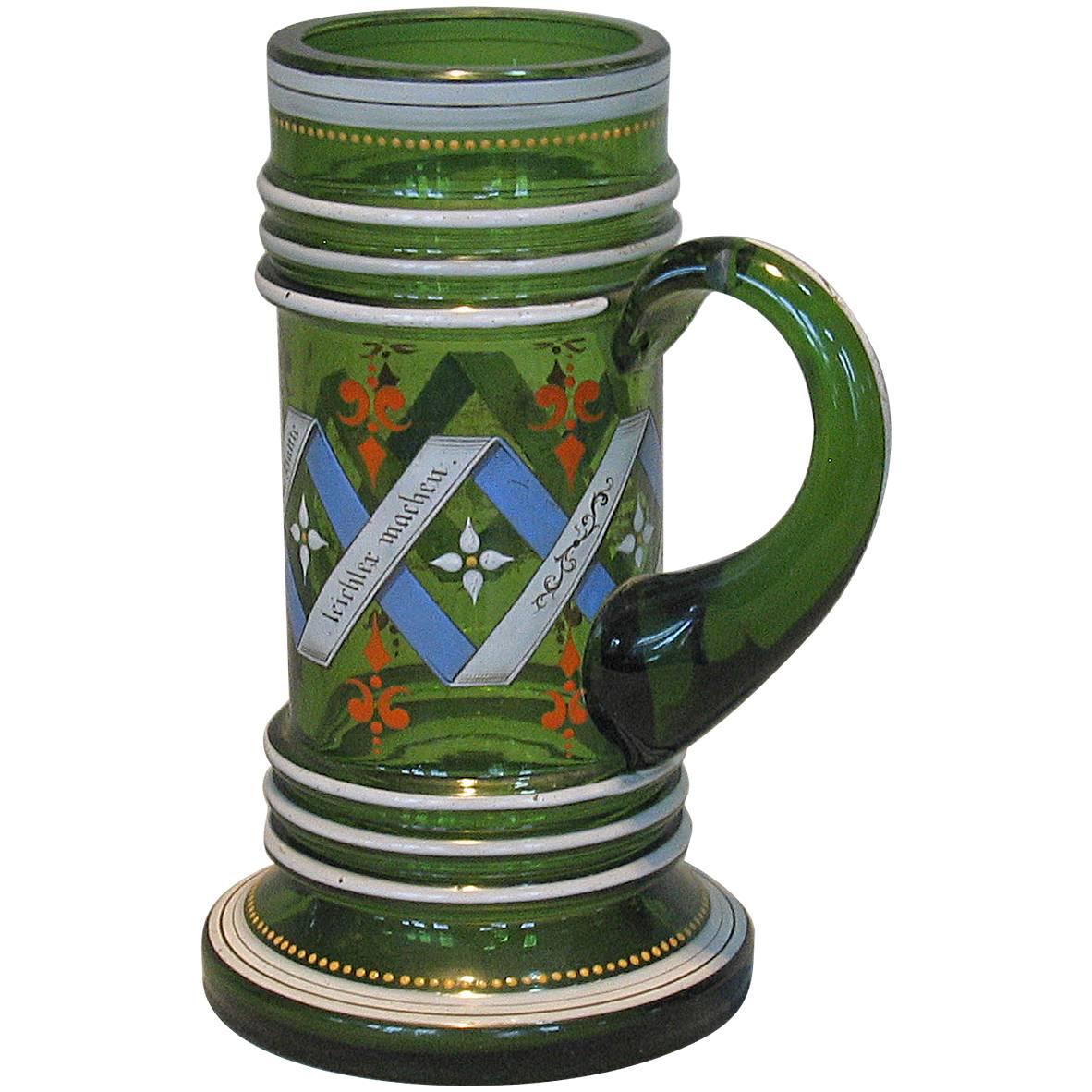 Bohemian Historismus Green Glass Stein, circa 1880