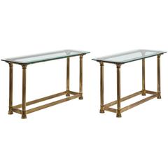 Rare Pair of Heavy Brass Console Tables by Mastercraft, 1970s 12