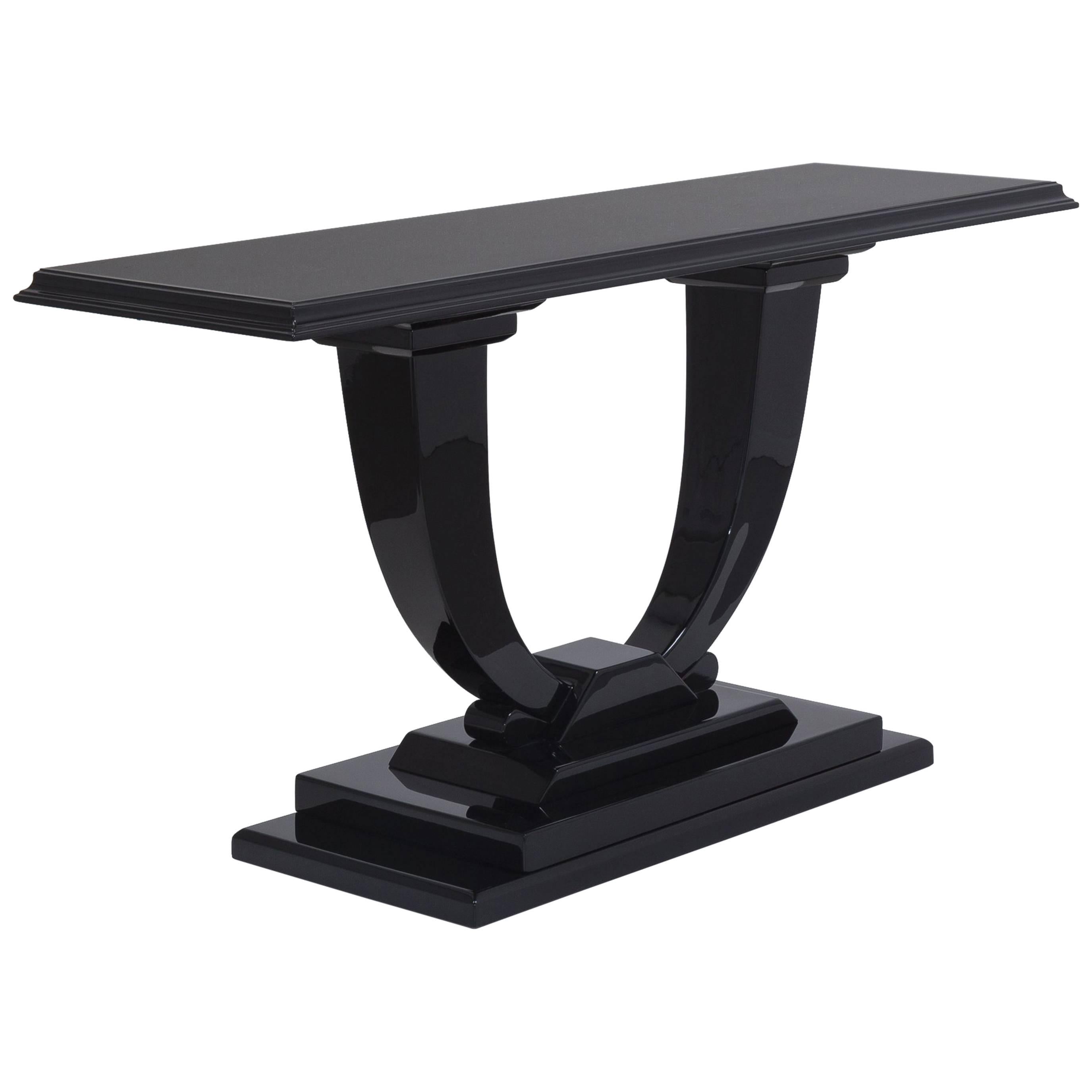 Maitland Smith Designed Jet Black Lacquered Console Table, 1980s For Sale