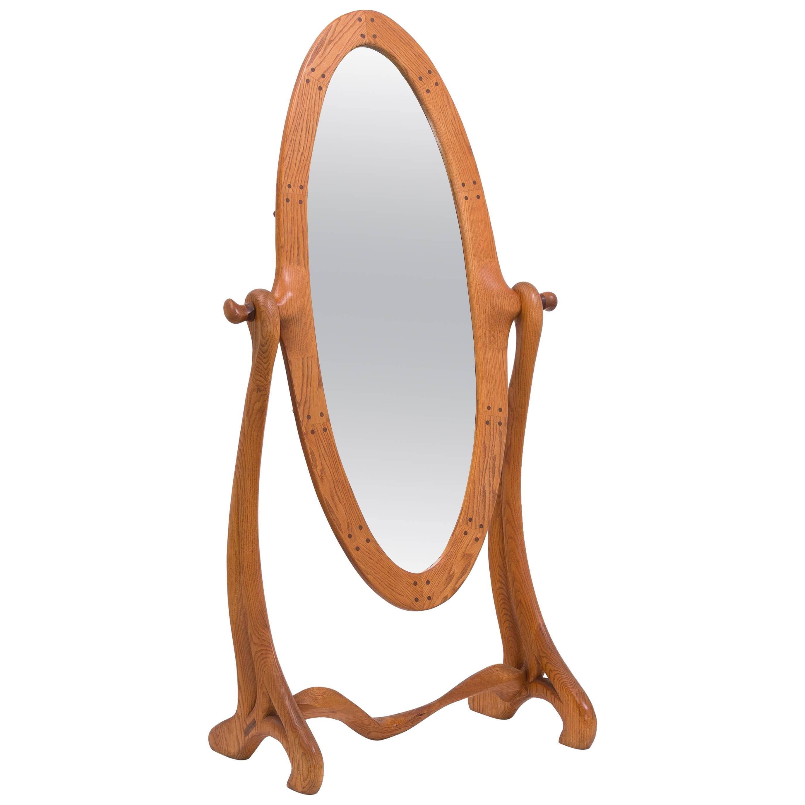 Sculptural Maple Wood Framed Cheval Mirror, USA, 1950s For Sale