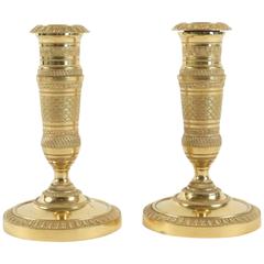 Empire Period Pair of French Small Gilt-Bronze Candlestick, circa 1805