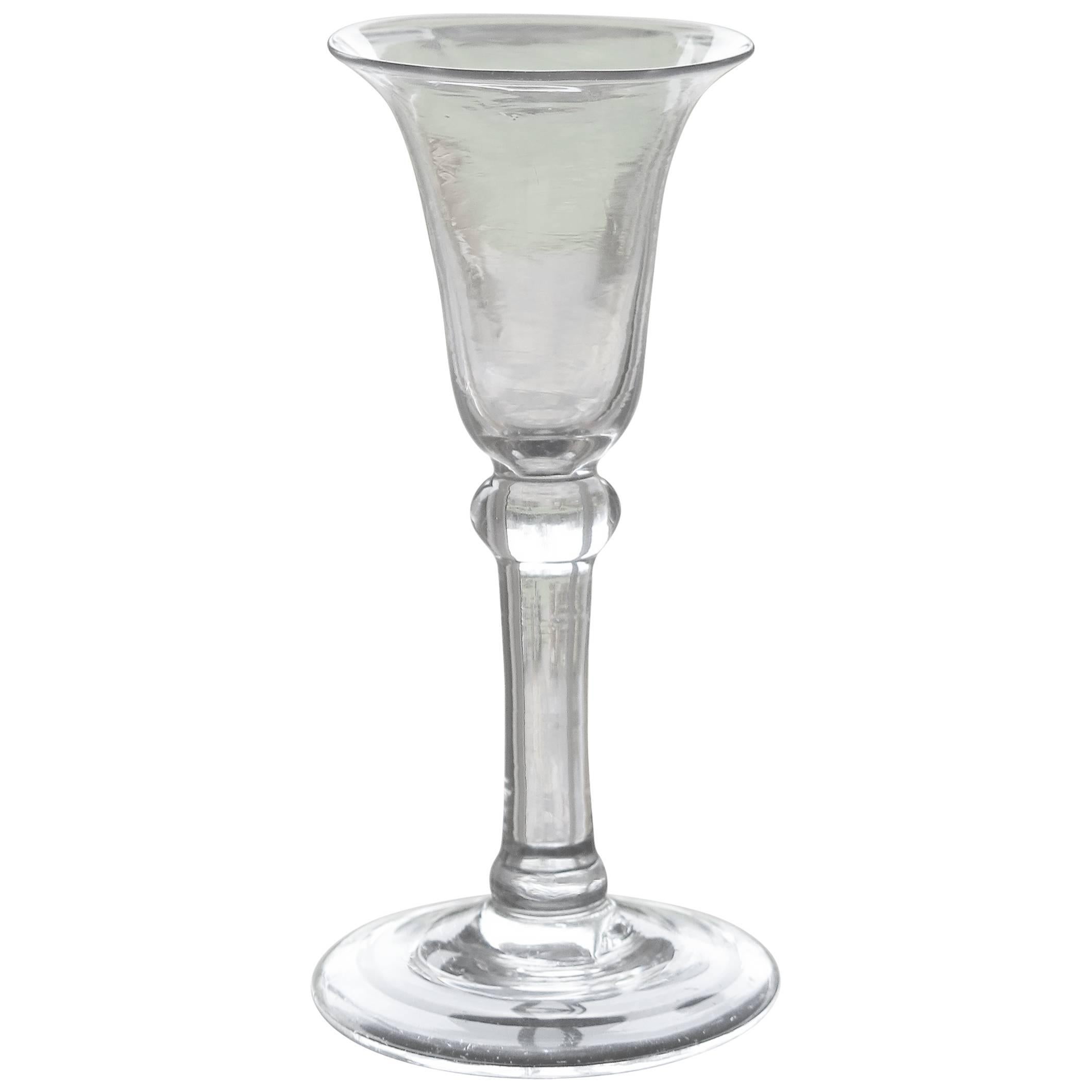 George 11nd Balustroid Wine Drinking Glass Bell Bowl Knopped Stem, Circa 1740 For Sale