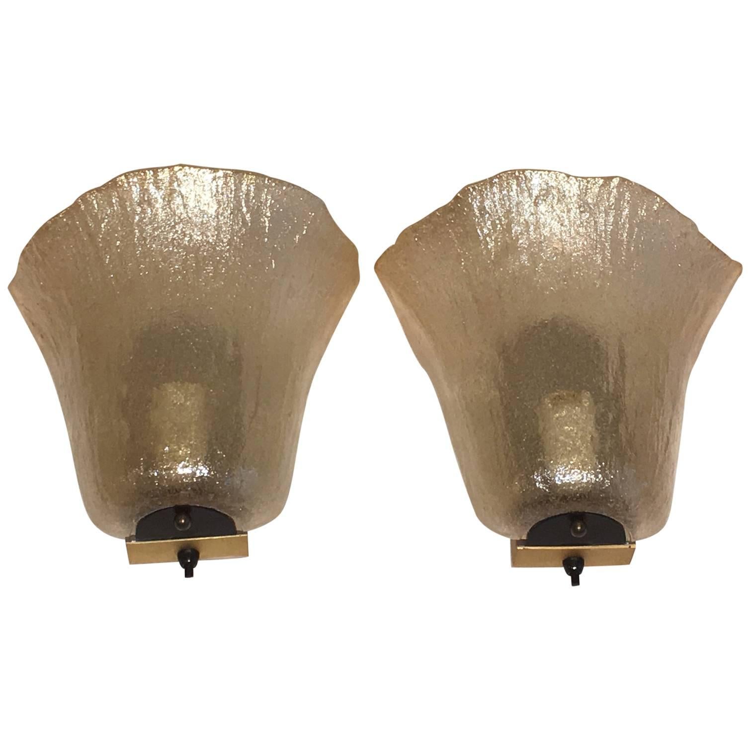 Pair of Peill & Putzler Amber Calyx Sconces Koch and Lowy style ! For Sale