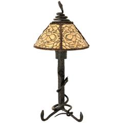 Antoni Gaudí Style Art Nouveau Wrought Iron and Brass Repoussé Table Lamp 1