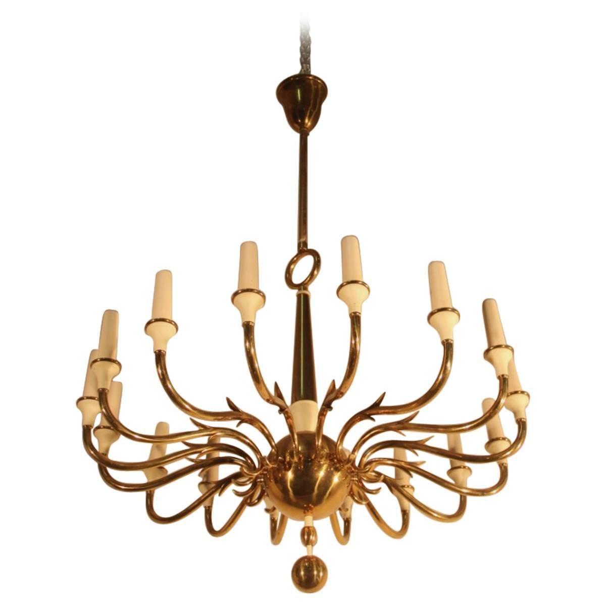 Chandelier Brass 1950 Torlasco for Lumi Attributed