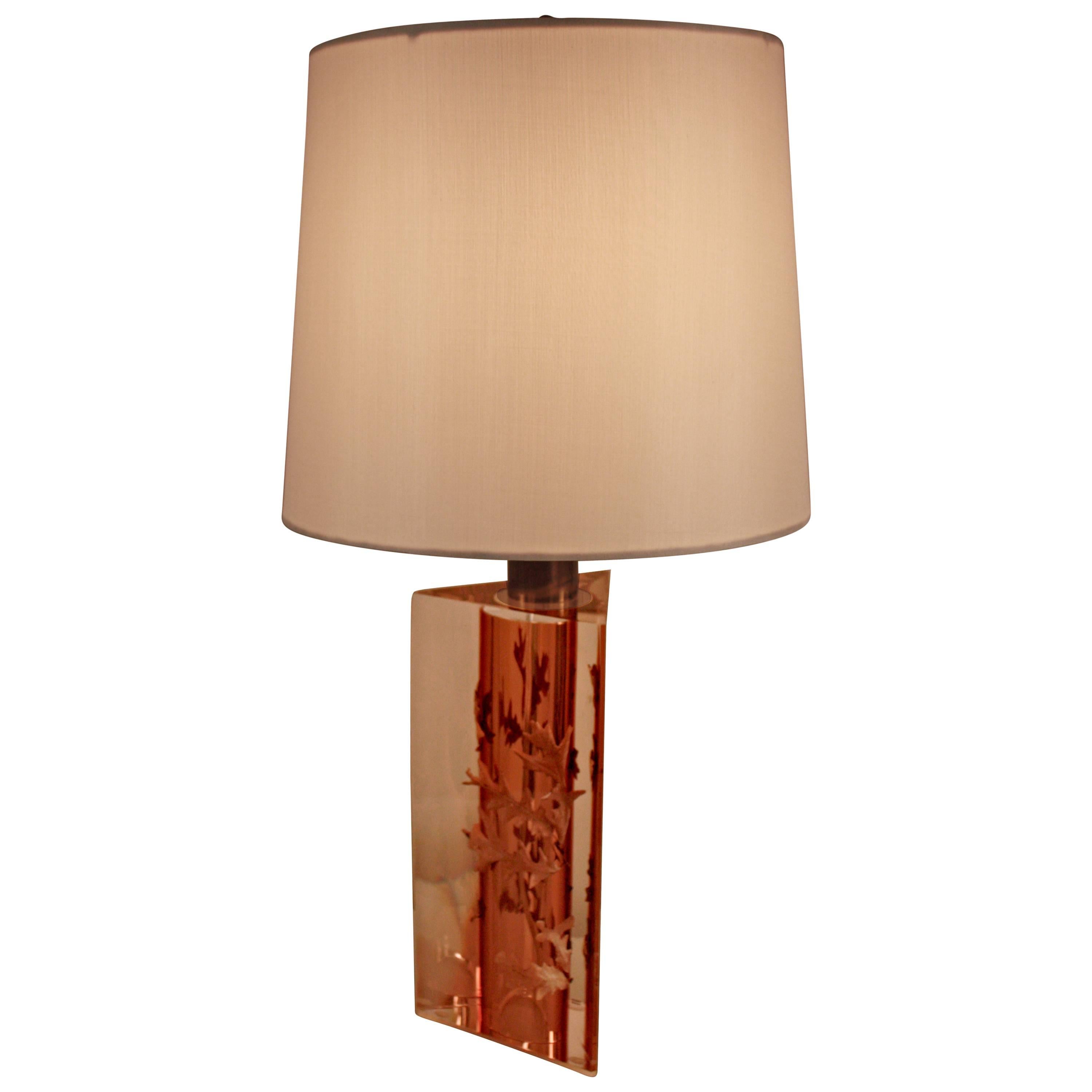 Lucite Table Lamp with Leaf Inclusion by Romeo Paris