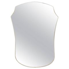 Mid-Century Shield Wall Mirror with Brass Frame