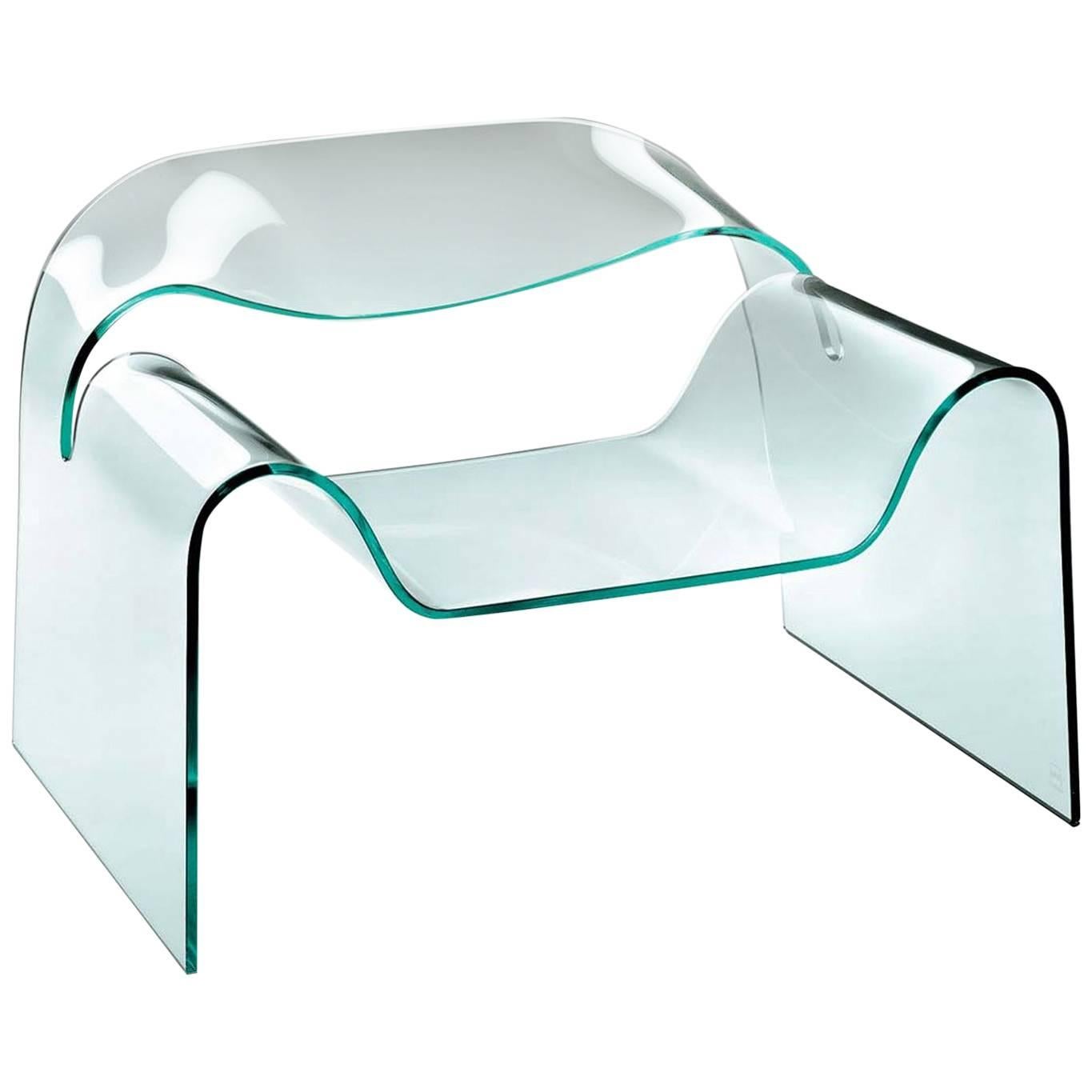 Air Armchair Casted in One Slab of Curved Clear Glass For Sale