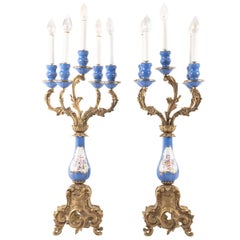 Sevres-Style Porcelain and Ormolu-Mounted Five-Light Candelabra