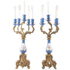 Sevres-Style Porcelain and Ormolu-Mounted Five-Light Candelabra 12