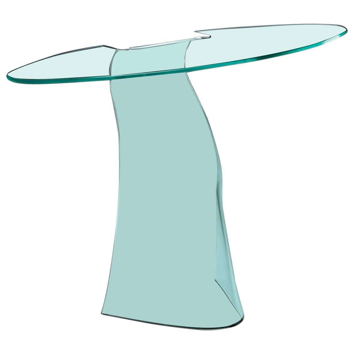 Charme Console Casted in One Slab of Curved Clear Glass For Sale