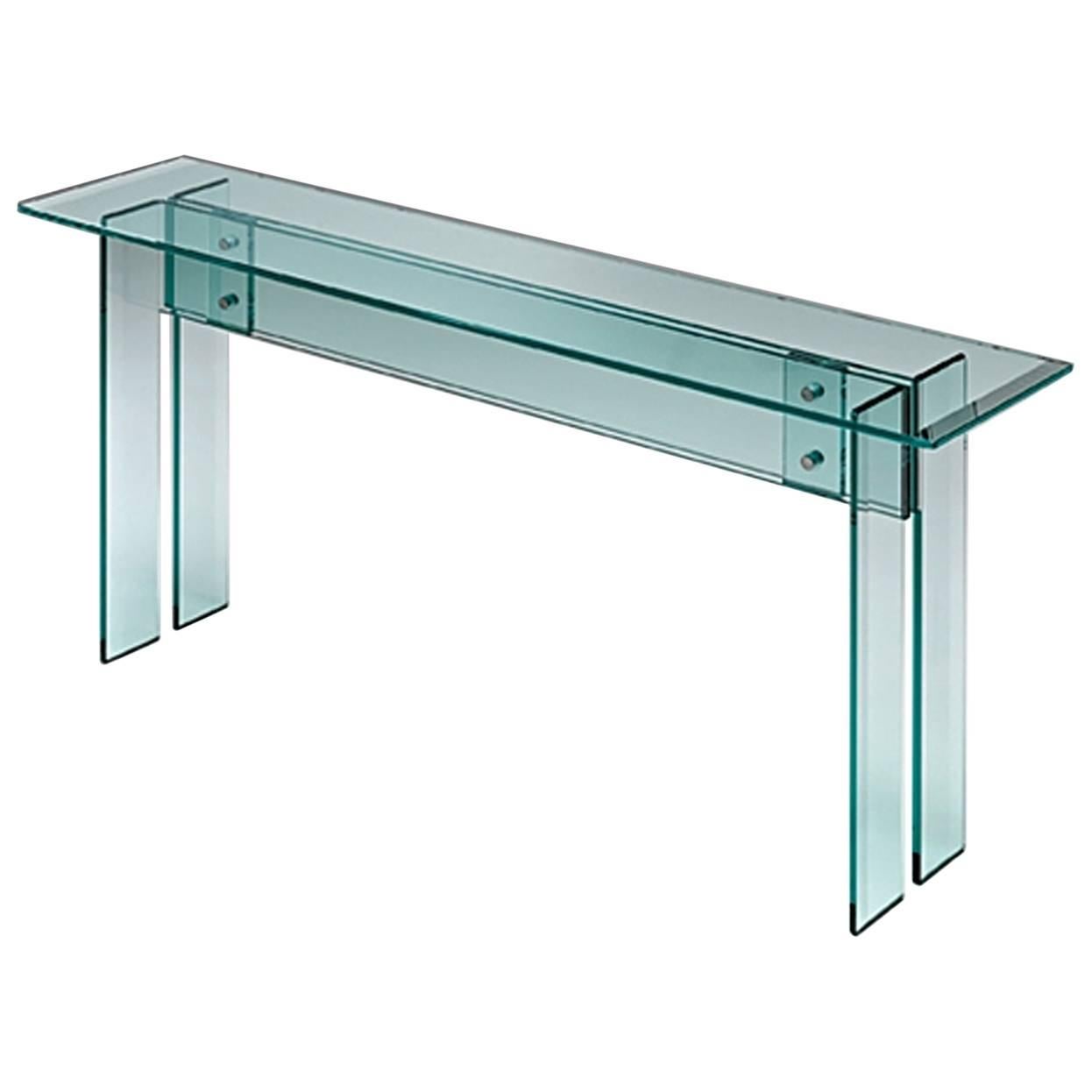 Straight Console with Bevelled Clear Glass Top For Sale
