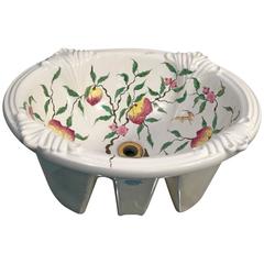 Exceptional Hand-Painted Porcelain & Gilt Bronze Sink with Bathroom Accessories