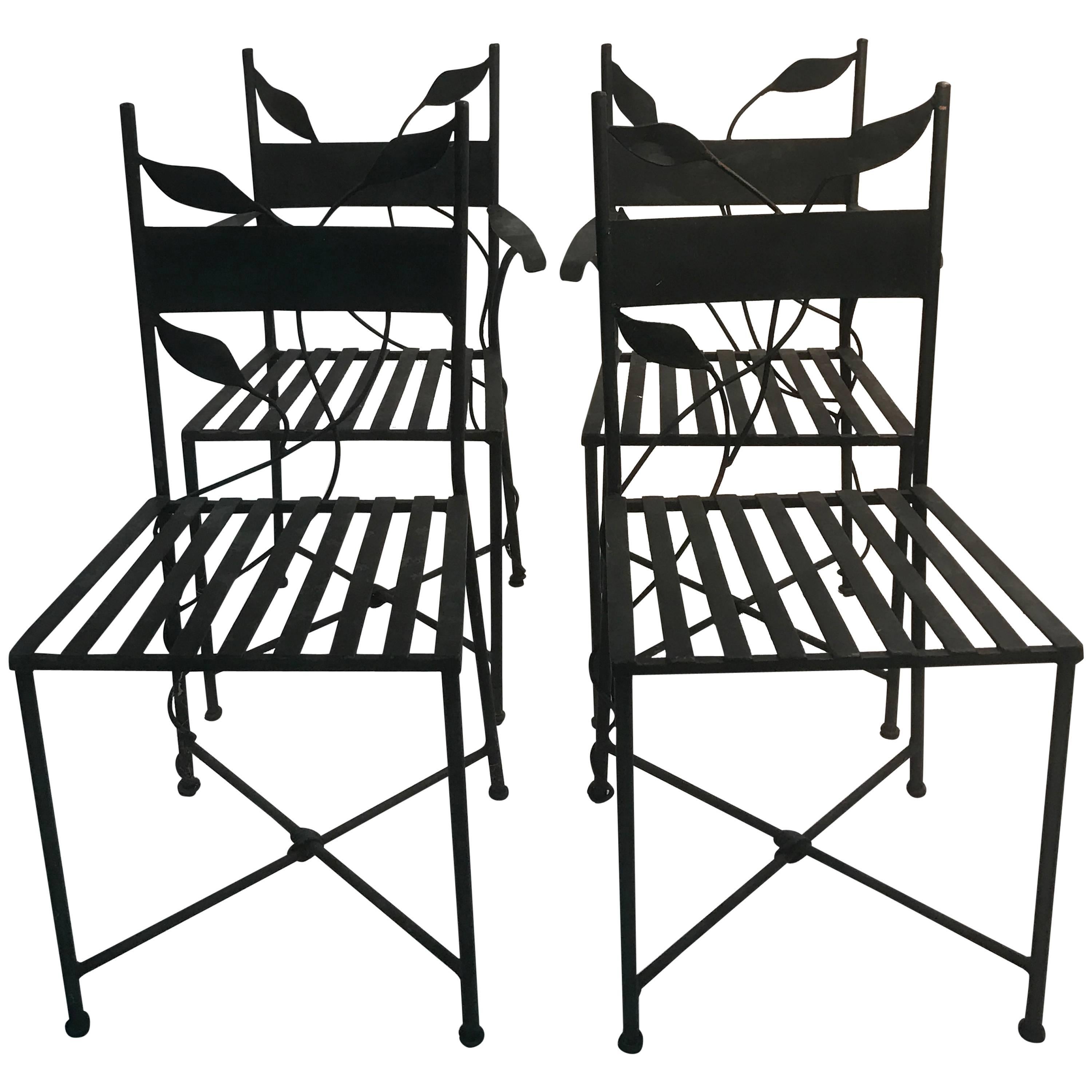 Outstanding Set of Outdoor Iron Garden Chairs in the Manner of Claude Lalanne For Sale