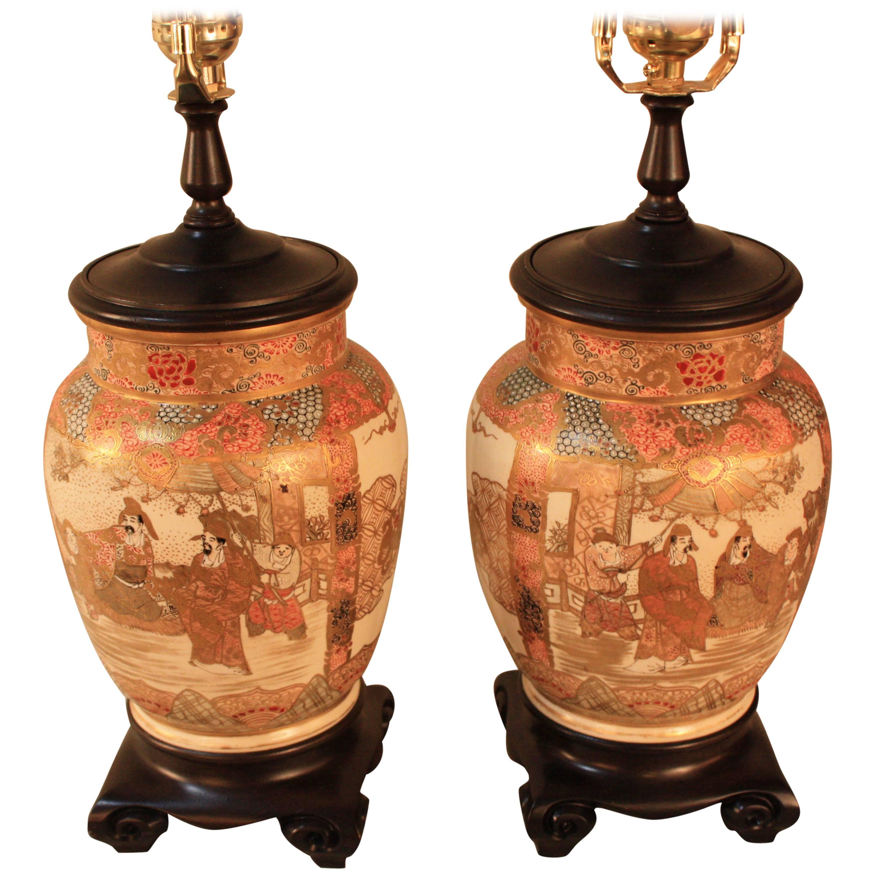 Pair of 19th Century Satsuma Table Lamps