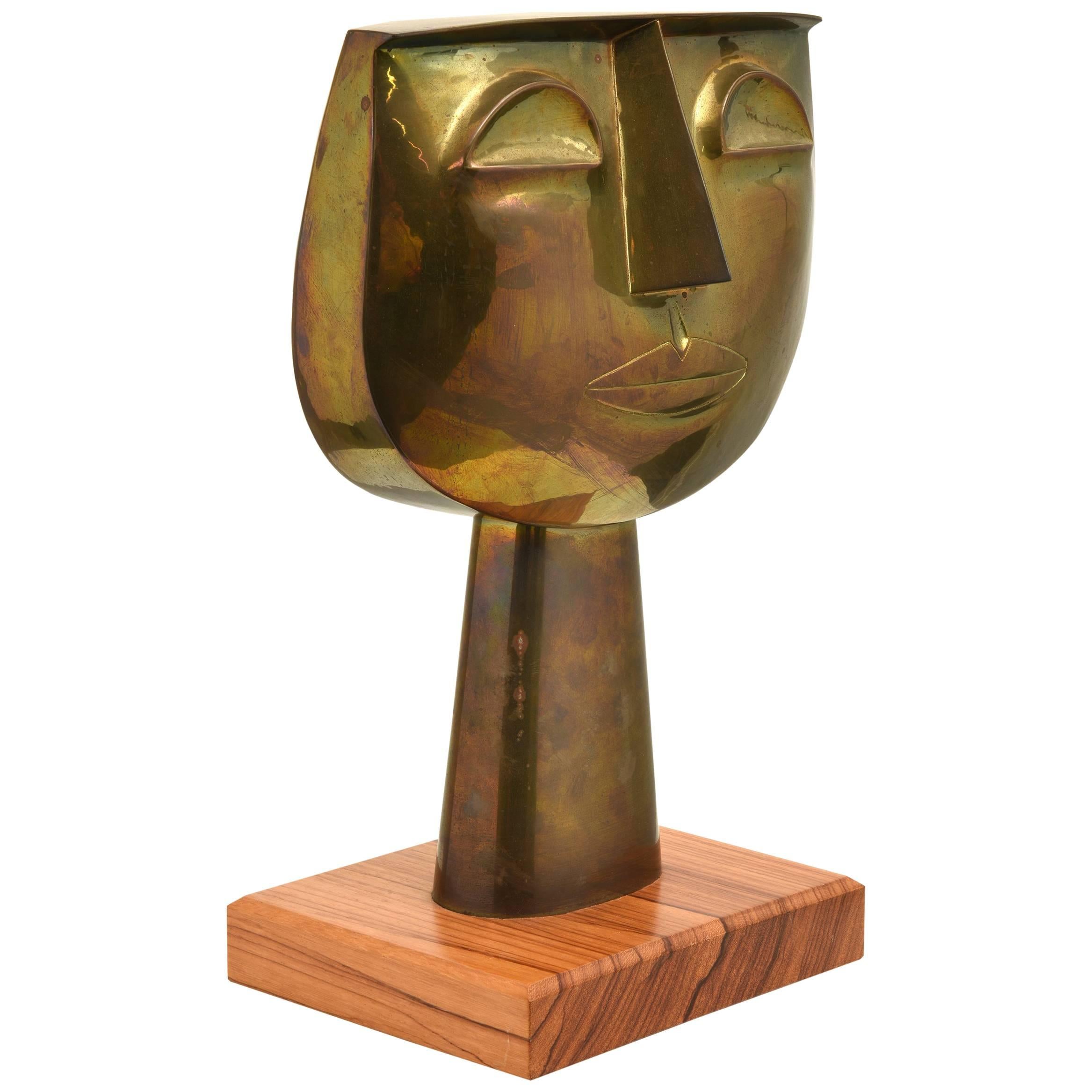 Oswaldo Guayasamin Sculpture Tête en laiton, années 1960