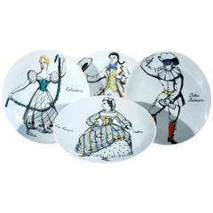 Piero Fornasetti Set of Four Commedia Dell'arte Maschere Italiane Plates 9