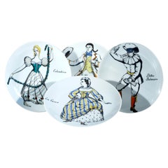 Piero Fornasetti Commedia Dell'arte Maschere Italiane Porcelain Plates