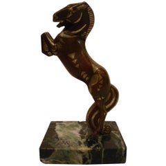 Vintage Art Deco, Cubist Becquerel Bronze Polo Horse with Original Patina, 1920s