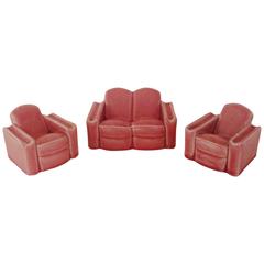 English Art Deco Ceramic Armchairs and Loveseat Three-Piece Ashtray Suite