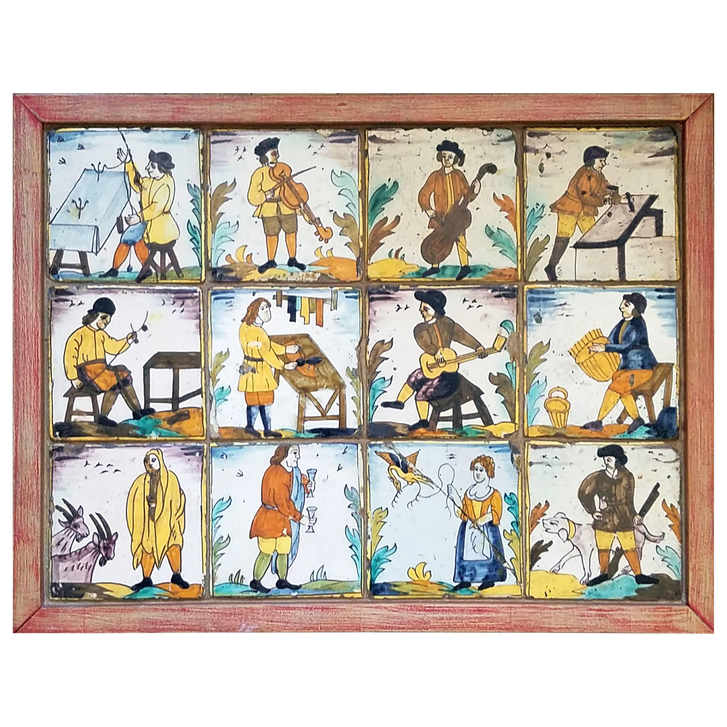 Catalan Tile Picture of Twelve Tin-Glazed Earthenware Pictures of Trades