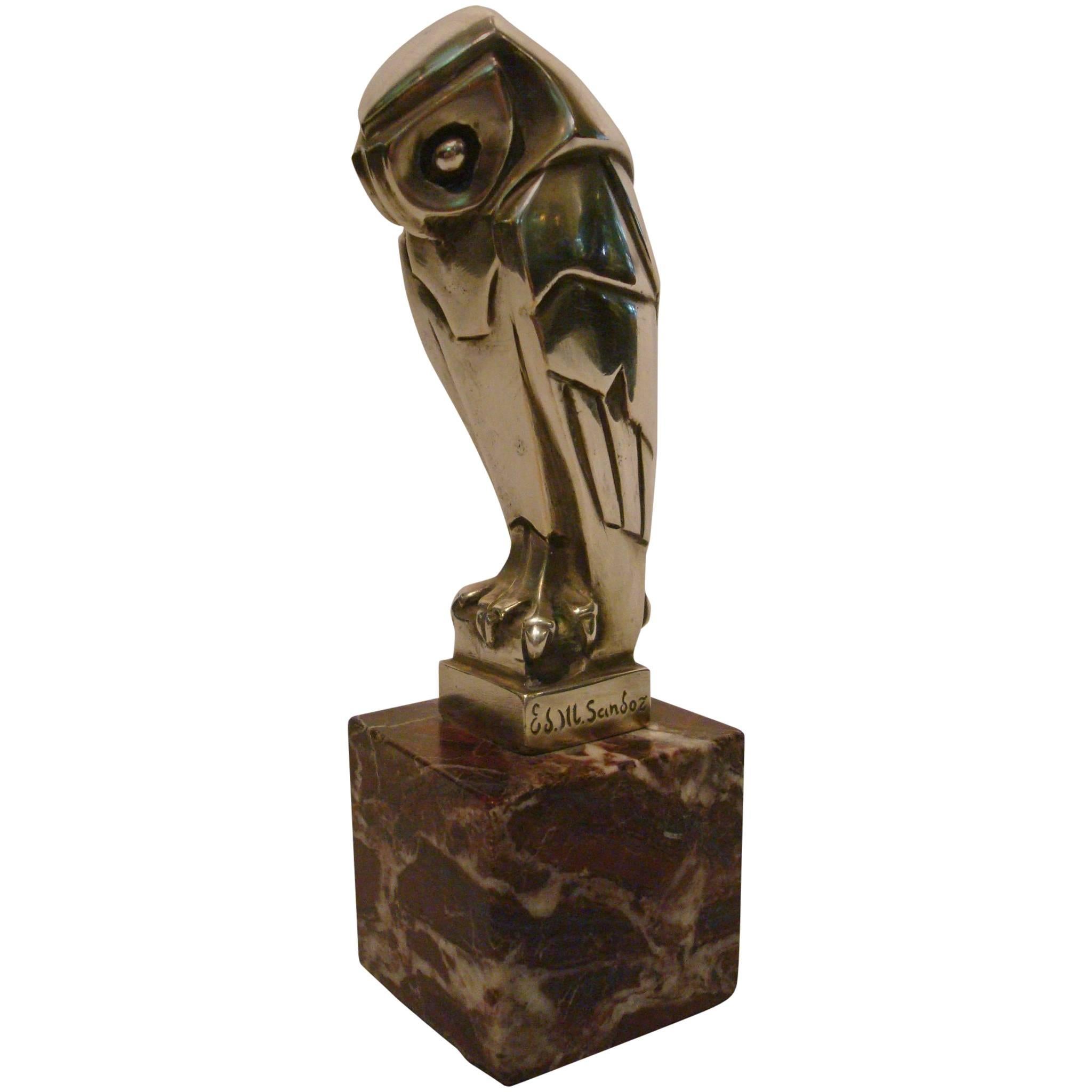 Art Deco - Cubist Edouard Marcel Sandoz Owl - Hibou Bronze Car Mascot
