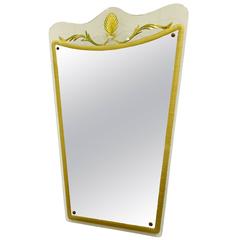 Cristal Art Mirror with Yellow Engraved Decoration, circa 1948
