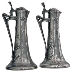 Antique Pair of Art Nouveau Pewter Liquor Jugs, Germany, circa 1900