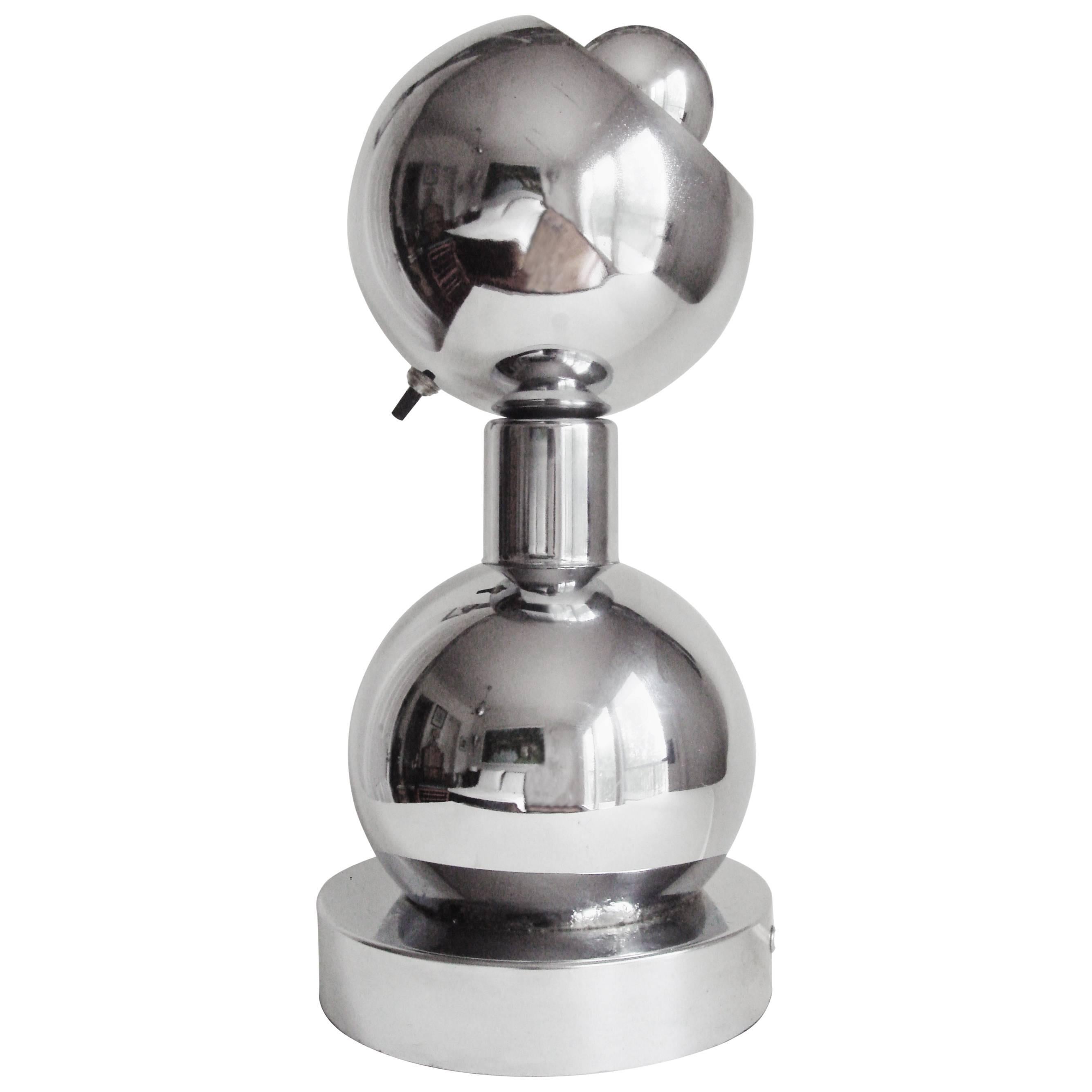 American Space Age Chrome, Double-Sphere Eyeball, Table Mounted Picture Lamp For Sale