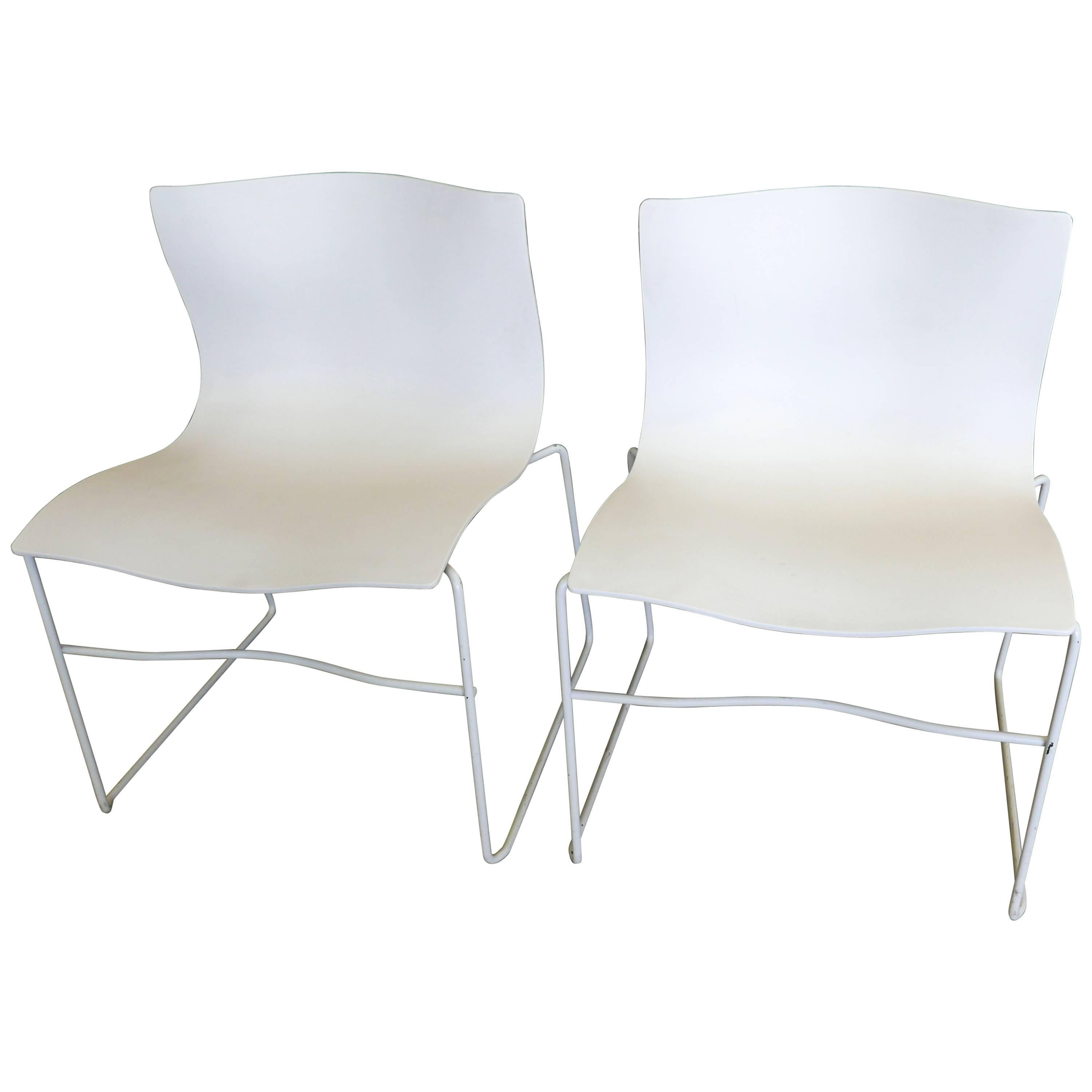 Knoll Mid-Century Chairs in White, Pair