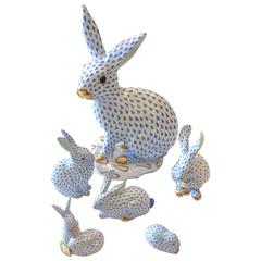 Vintage Adorable Herend Collection of Blue and White Rabbits