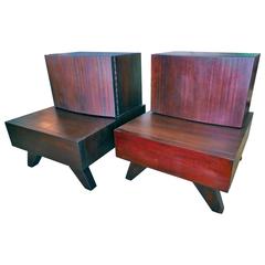 Mid-Century Wooden Nightstands, End Table Cabinets, 'Pair'