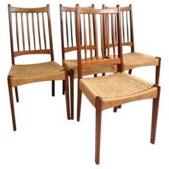 Set of Mid-Century Modern Teak and Rope Cord Dining Chairs