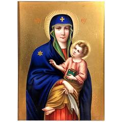 KPM Porcelain Plaque, Mary and Child as an Orthodox Icon, Berlin, circa 1880