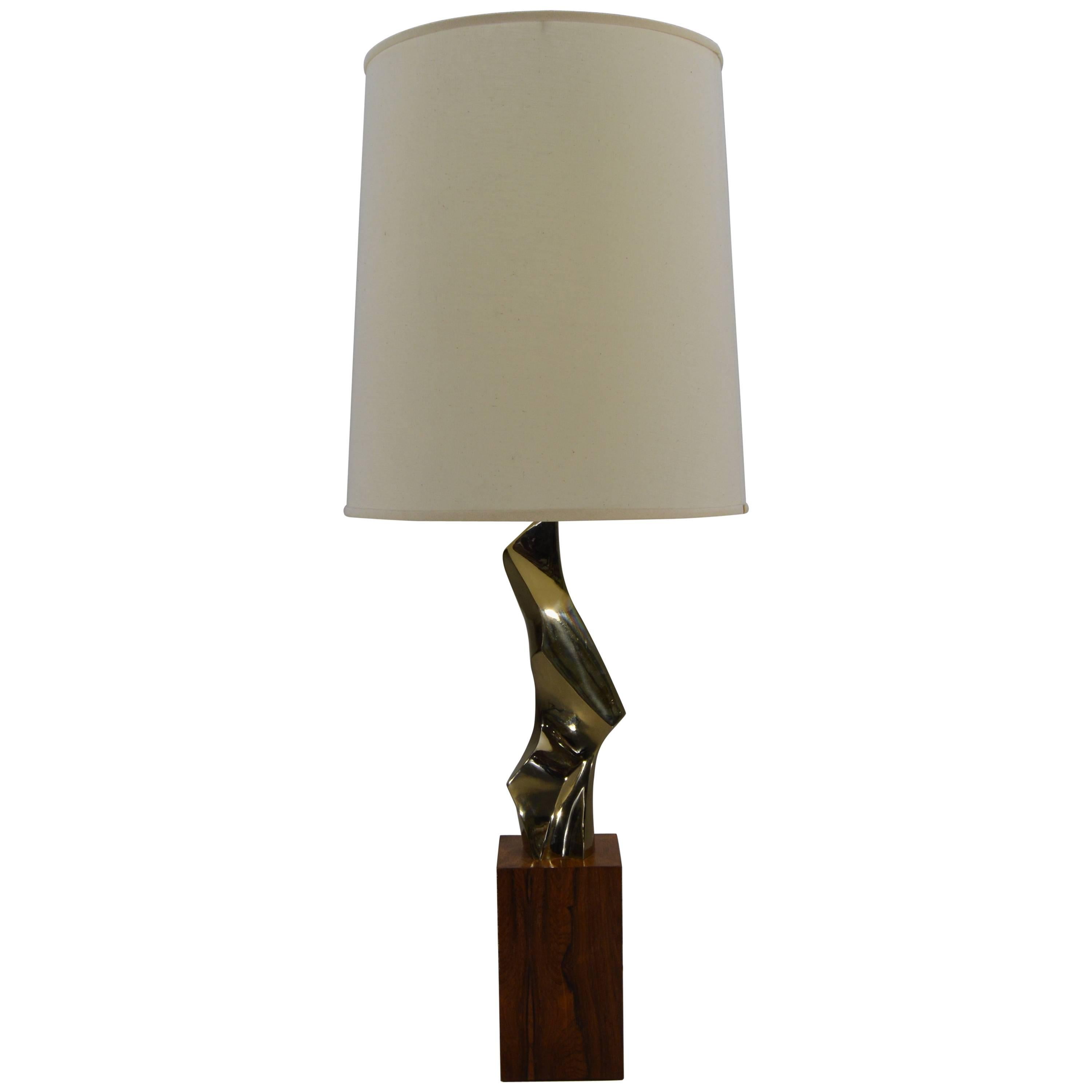 Beautiful Maurizio Tempestini Bronze Sculpture and Rosewood Laurel Table Lamp