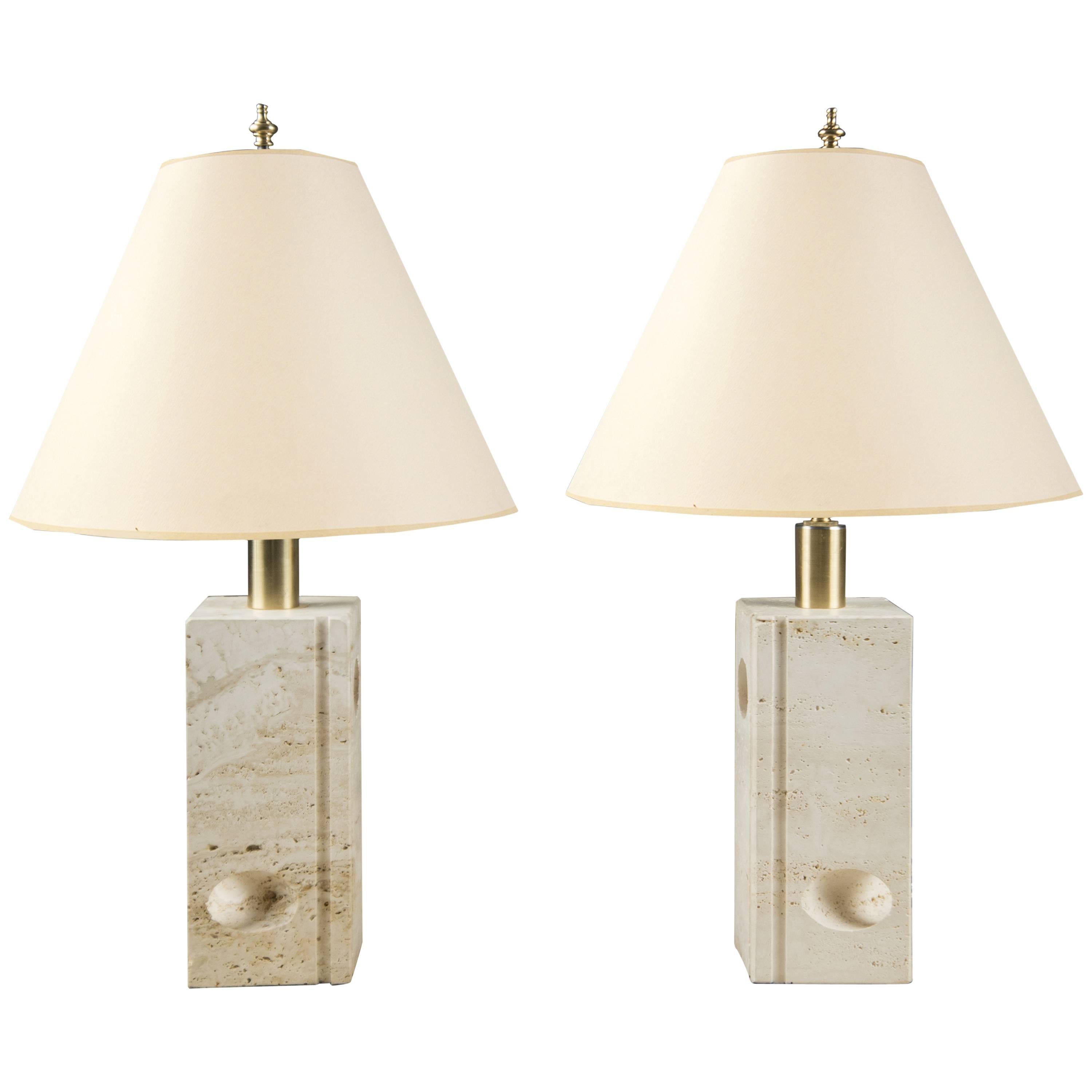 Pair of Travertine Lamps by Fratelli Manelli, Italy, 1970's 