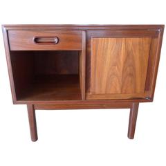 Two Danish 1960s Walnut Nightstands with One Drawer and Open and Closed Storage