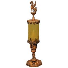 Antique Small Table Lamp with Glass Shade and Griffin Motif
