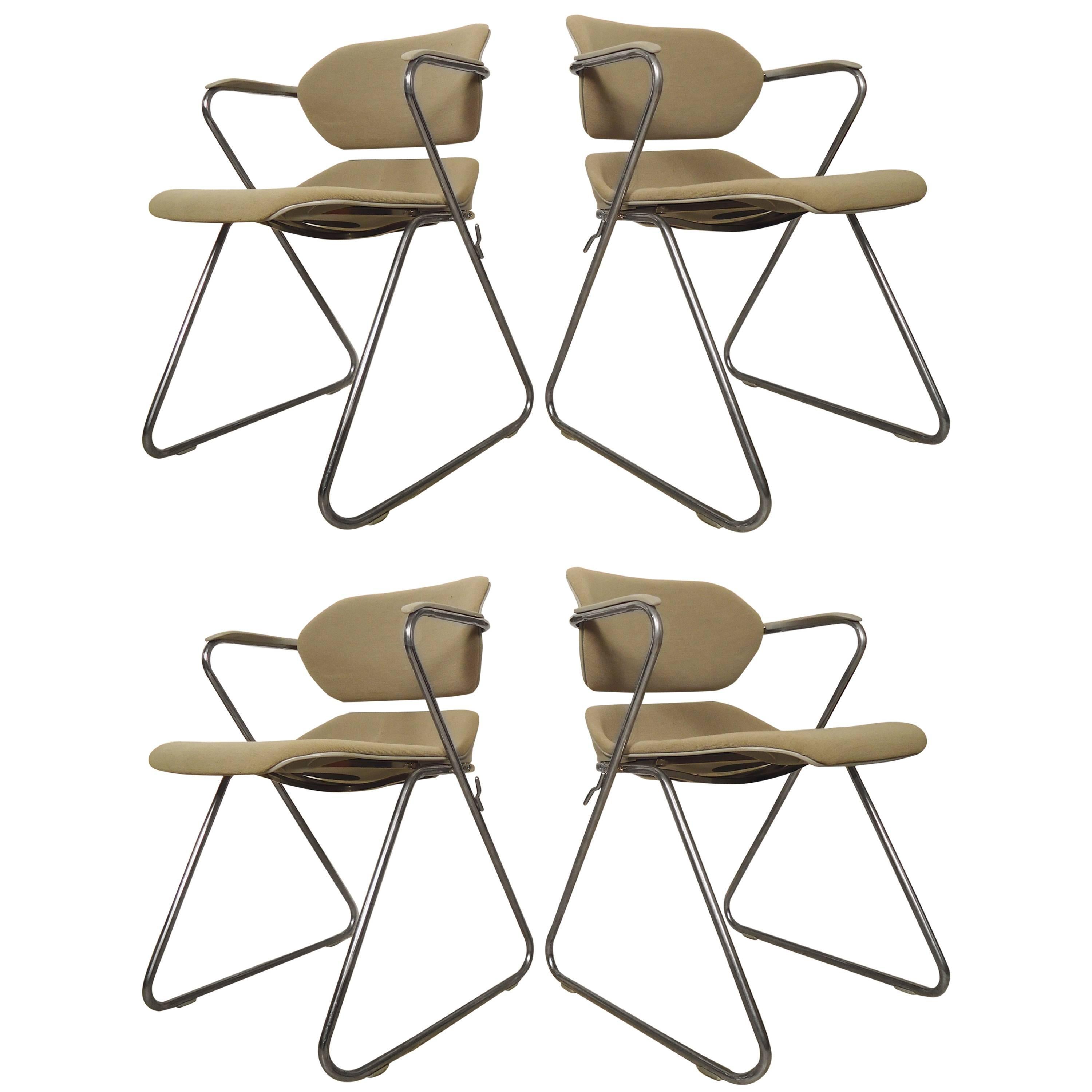 Set of Four Chrome Chairs Designed by Hugh Acton for American Seating
