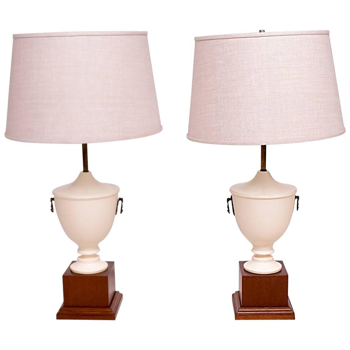 Antique Neoclassical Table Lamps, Solid Mahogany