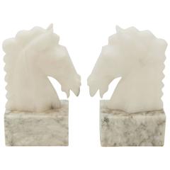 Vintage Pair of Marble Horse Head Bookends
