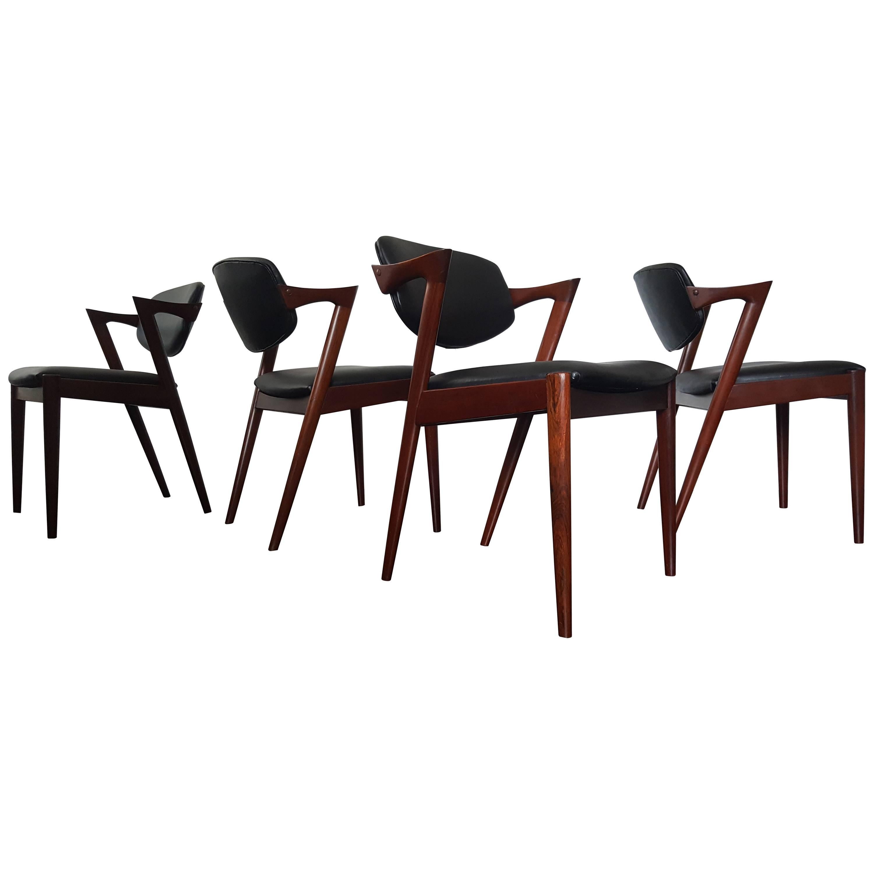 Four Kai Kristiansen Model 42 Rosewood Frame Dining Chairs for Schou Andersen