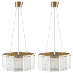 Pair of Swedish Mid-Century Pendants in Glass and Brass