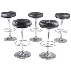 Set of Five Swedish Chrome and Leather Bar Stools by Johanson Design