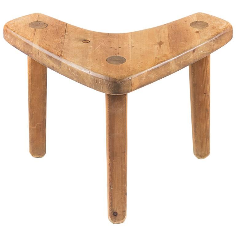 Swedish Studio Crafted Pine Stool or Corner Table by Stig Sandqvist, 1940s For Sale