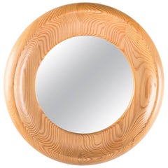 Vintage Round Swedish Mirror in Pine by Erik Höglund