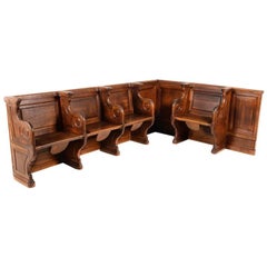 Antique Unusual Solid Oak Panelled Choir Benches