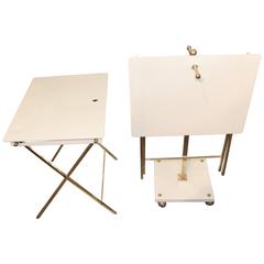 Charles Hollis Jones White Acrylic and Brass Serving Tables with Stand