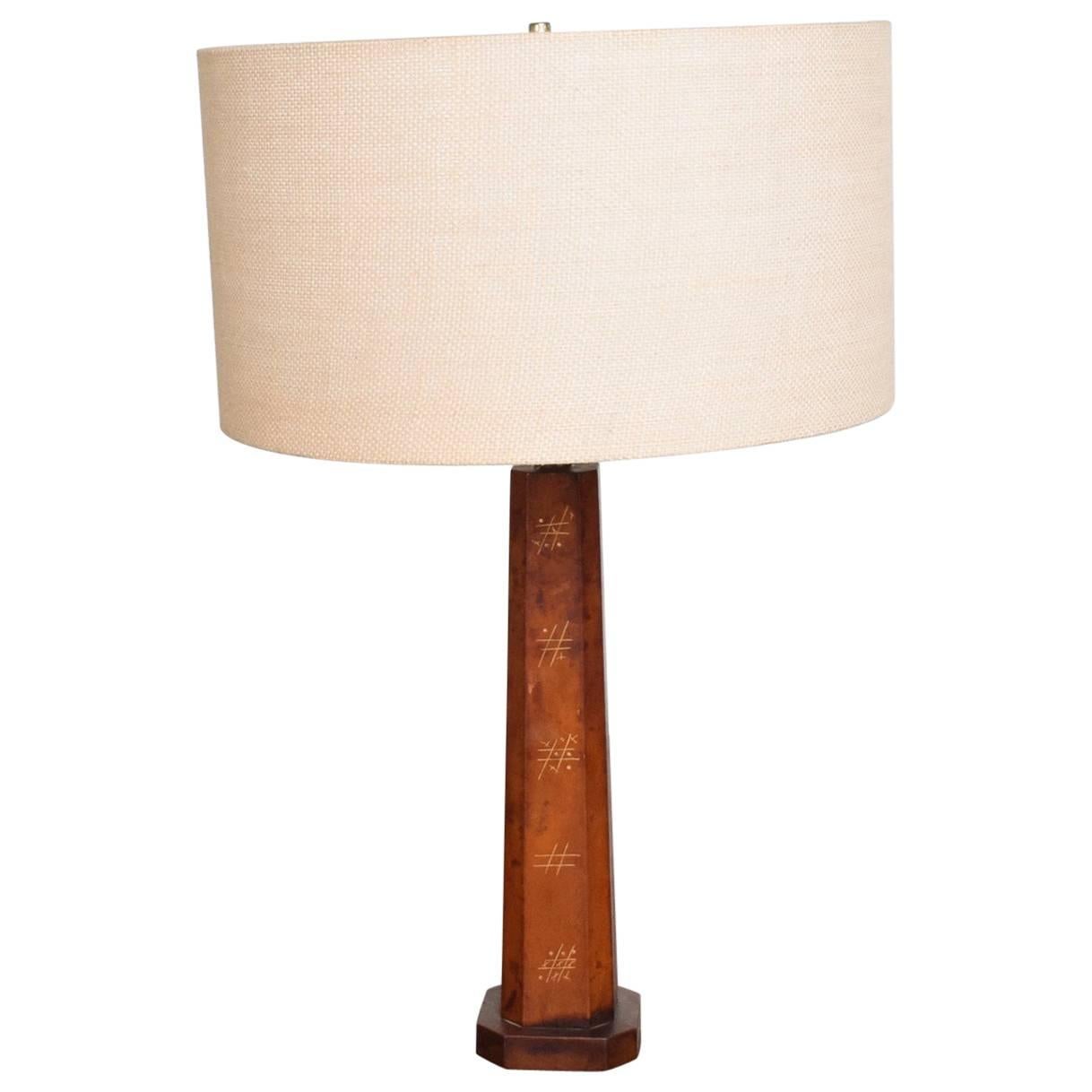 Mexican Modernist Leather Wrapped Table Lamp