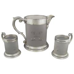 Antique Victorian Sterling Silver Beer Jug and Pair of Mugs